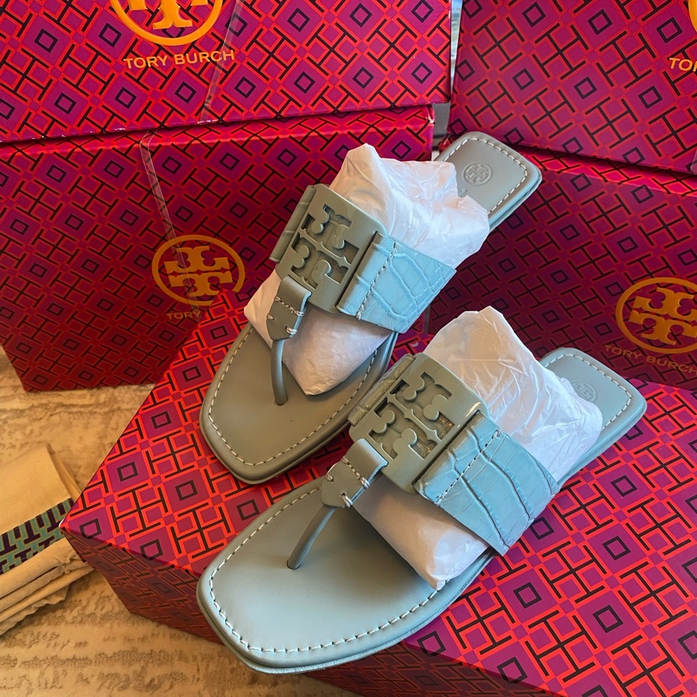 Tory Burch Georgia Soft Croco Sandals - Picture 4 of 8
